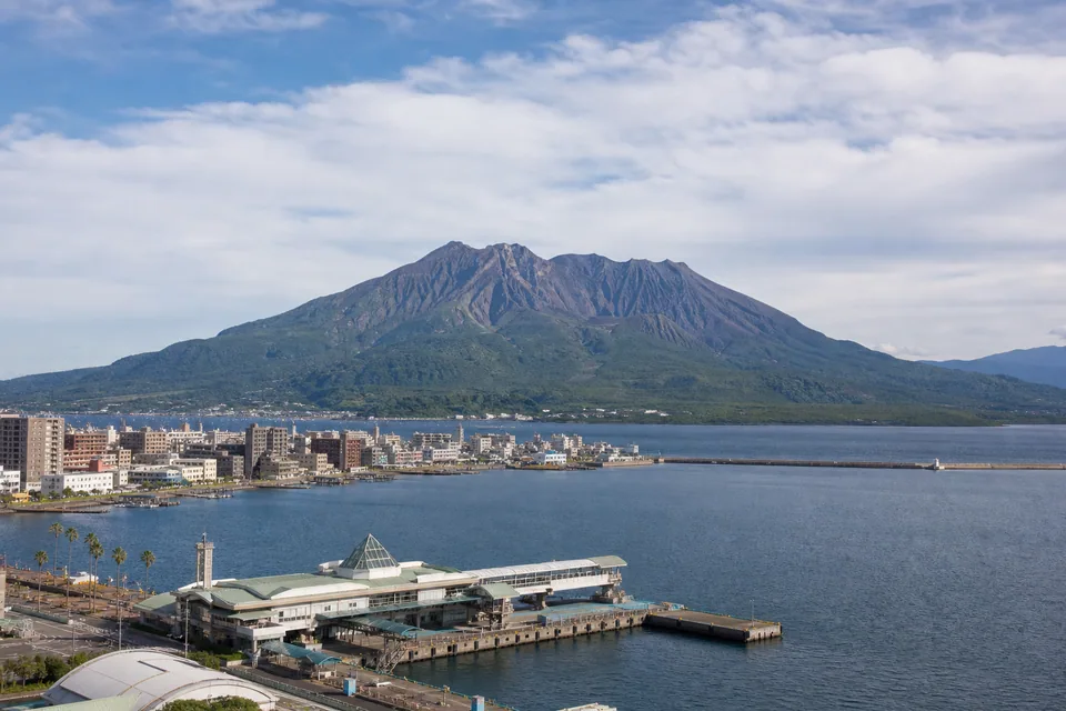Kagoshima waterfront with Sakurajima across the bay